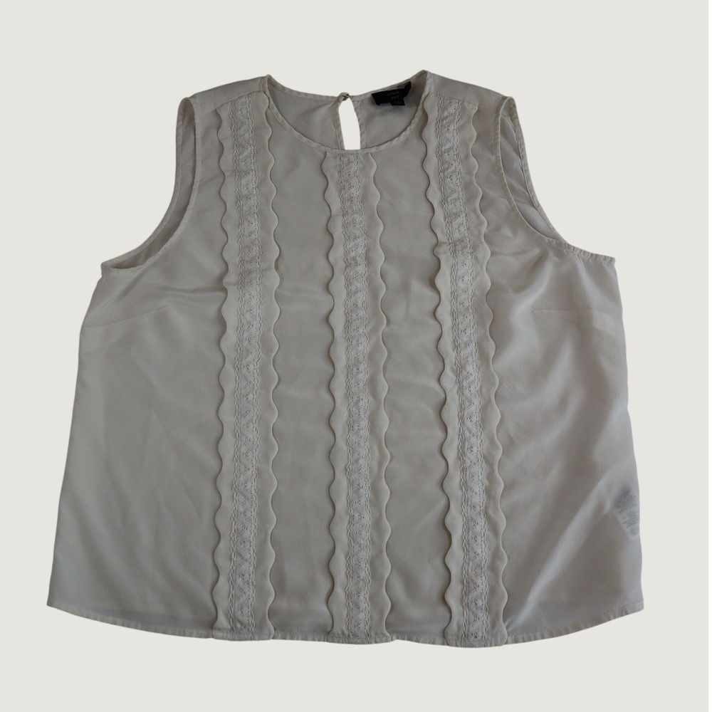 J. Crew 365 100% Silk Sleeveless Blouse Women's XL Cream White Lace Trim Coquett
